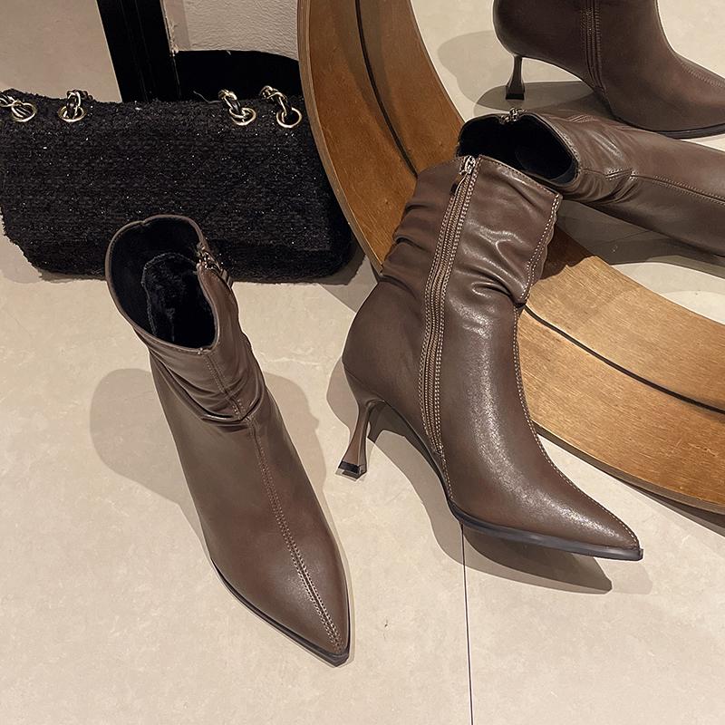 Thin Heels Winter Modern Boots Ankle Pointed Toe Women's Shoes on Sale 2025 High Quality High Heel Sewing Novelty Women's Boots