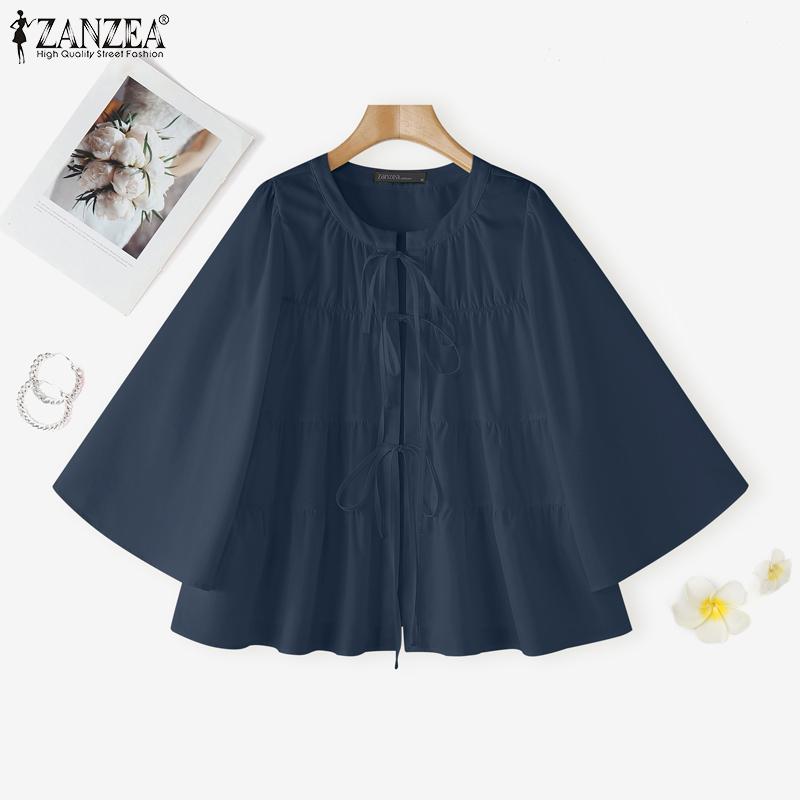 ZANZEA Blusa casual da donna a maniche 3/4 con scollo rotondo