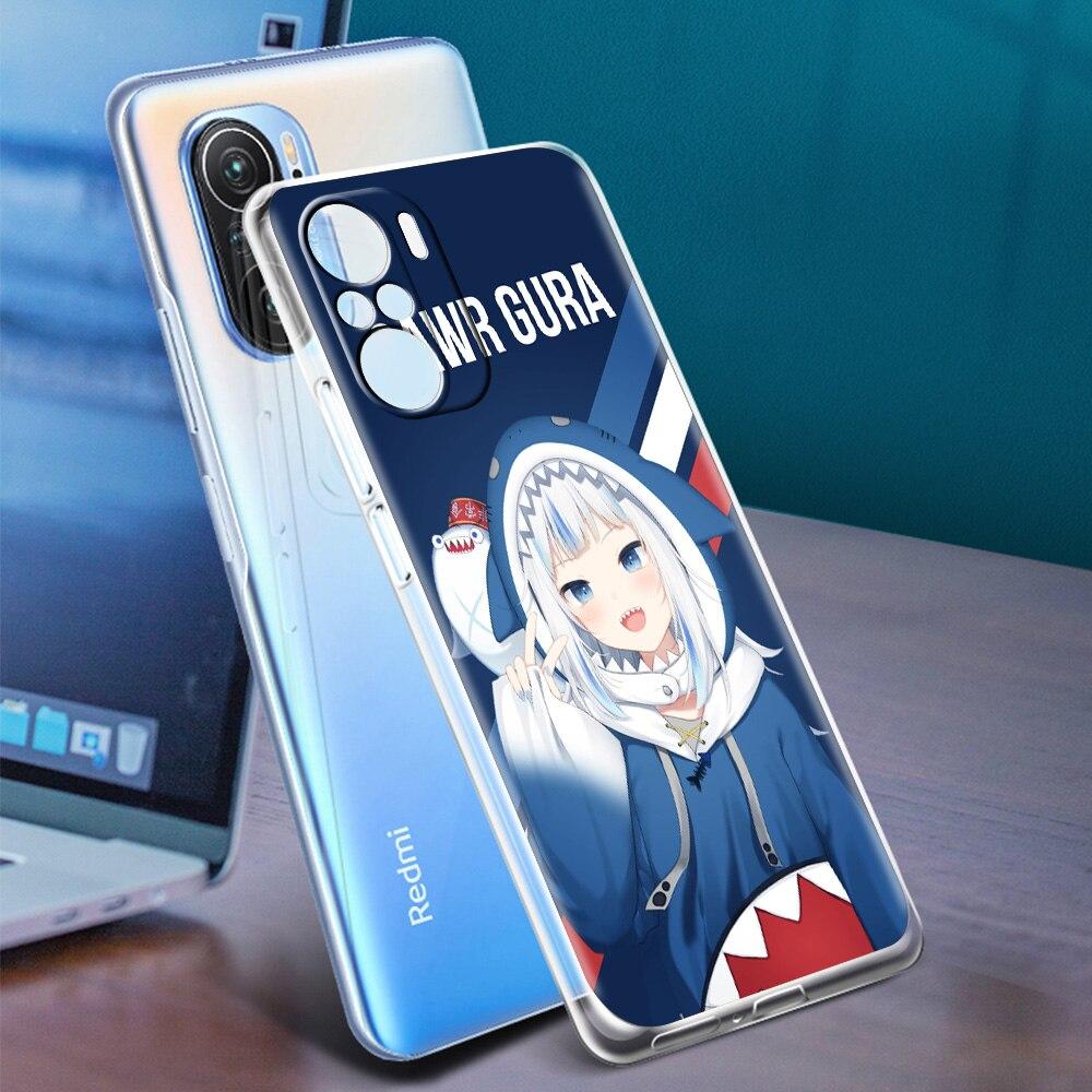 Etui na telefon dla Xiaomi Poco X3 NFC M3 F3 Redmi Note 9S 9 8 10 Pro 7 8T 9C 9A 8A K40 Przezroczyste etui Anime Gawr Gura Hololive rekin