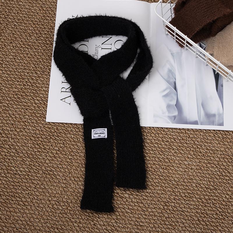 Black And White Striped Plush Scarf Women's Scarves Neck Warmer Girls Versatile Decoration Korean Thin And Narrow Long Tie Scarf