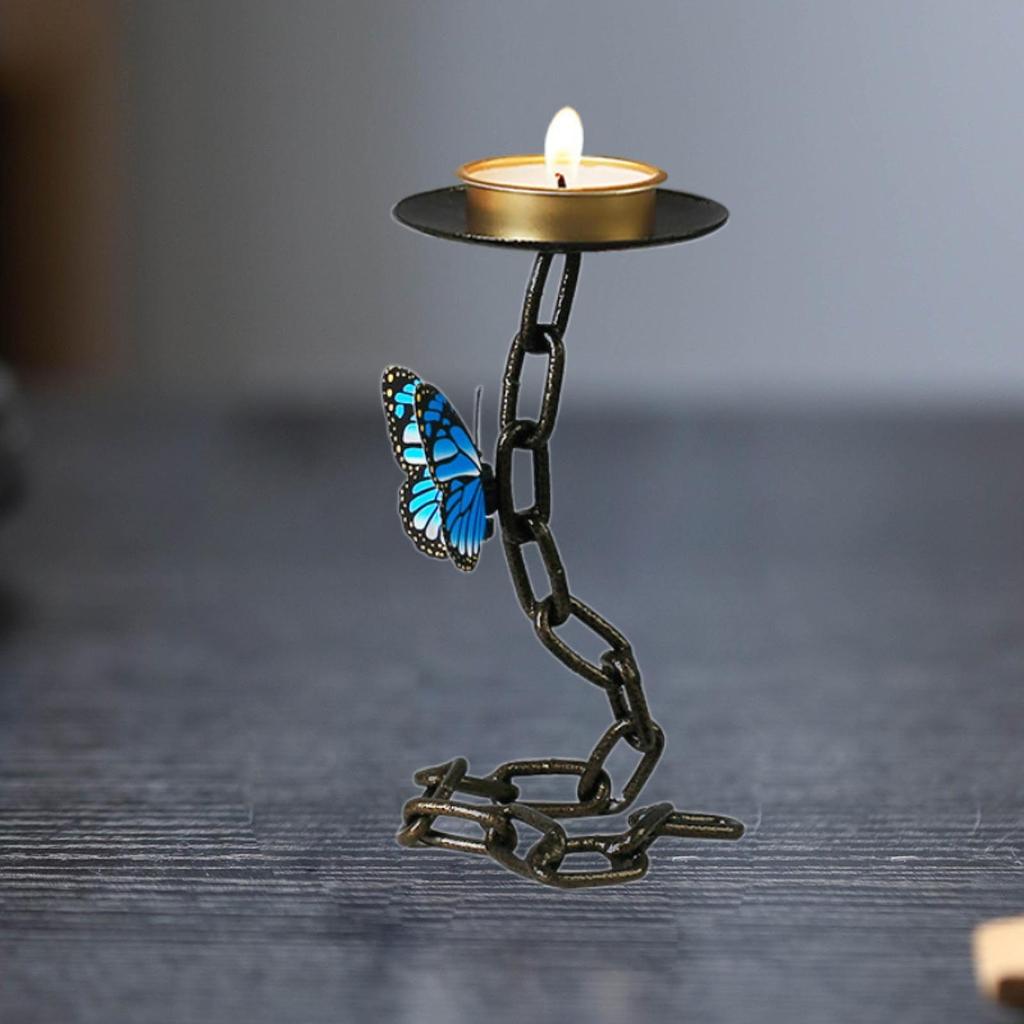 Decorative Iron Candle Holder Butterfly Chain Table Ornament Creative Centerpiece for Bedroom Wedding Party Holiday Celebration