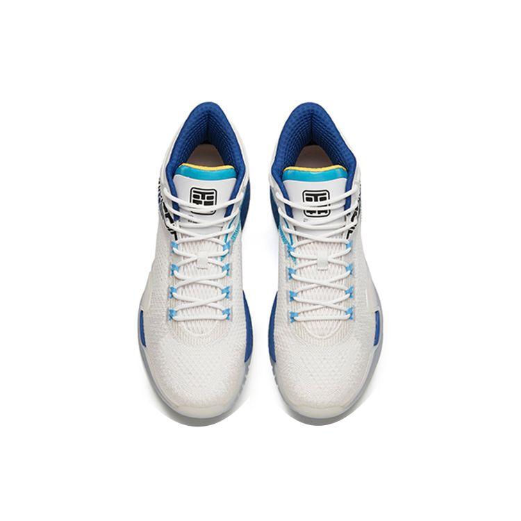 Anta Basketball Series Fabric Lace-Up Shock Absorbing Non-Slip Wear-Resistant Mid-Top Retro Basketball Shoes Men sneaker White Blue Black 112141614-1