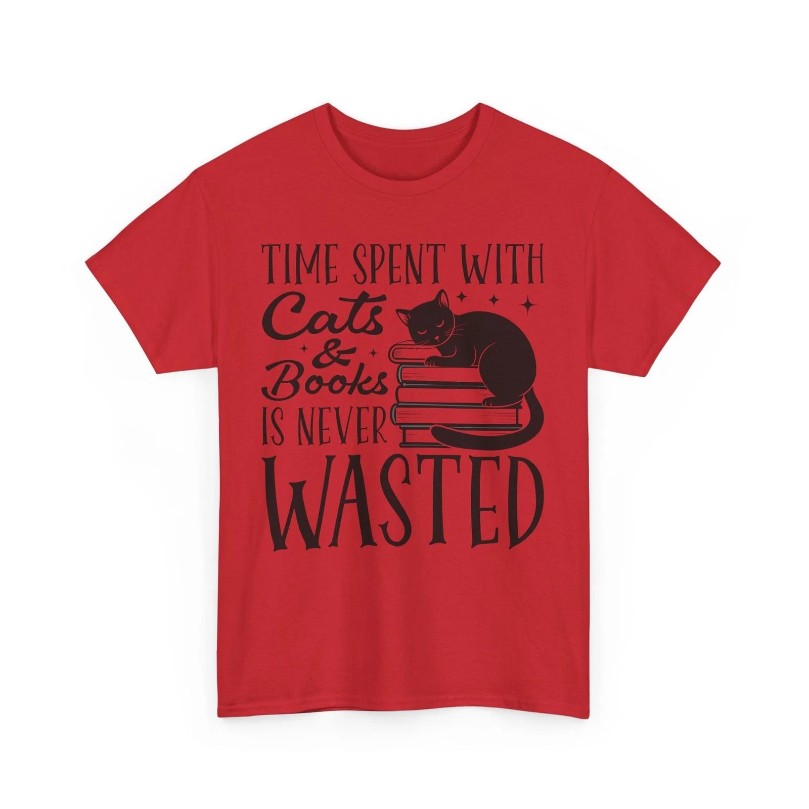 Book T-Shirt | Booktrovert Shirt | time spent with cats & books is never wasted M