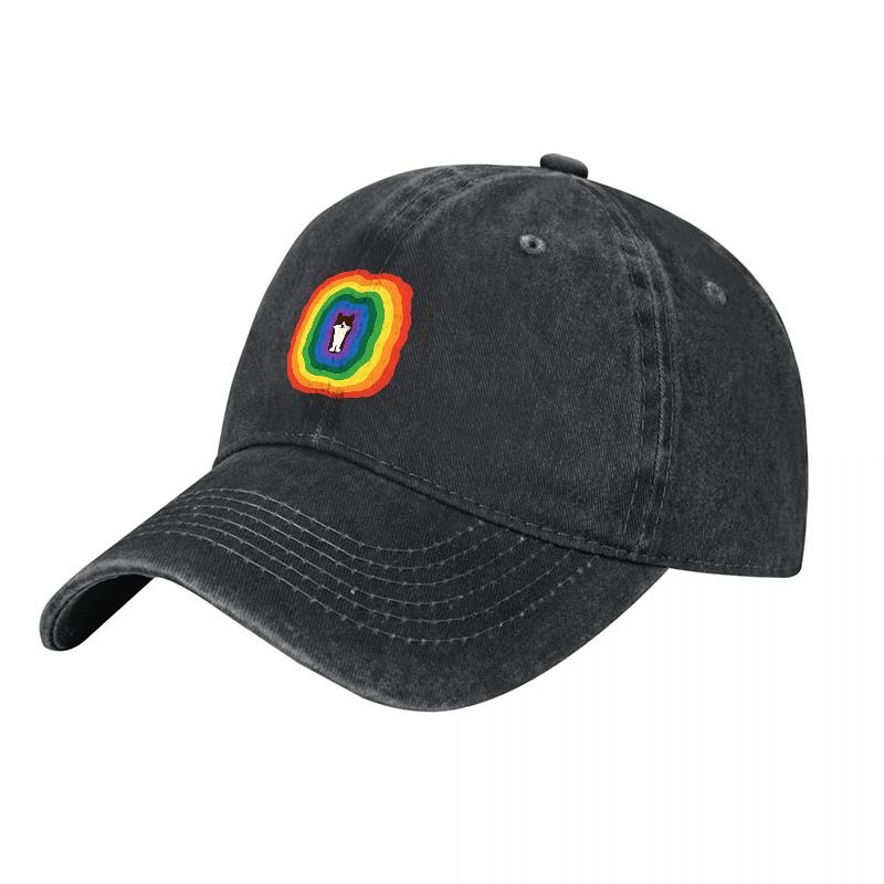 Rainbow Logo Embroidered Washed Canvas Baseball Cap Unisex Adjustable Hat Fashion Streetwear Style Casual Outdoor Accessory