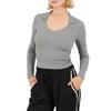 Womens/Ladies Collared Scoop Neck Long-Sleeved Top