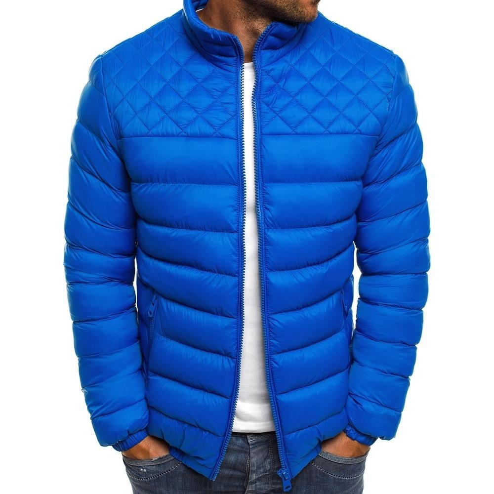 Men's European & American Casual Stand Collar Cotton Jacket - Warm Solid Color Design