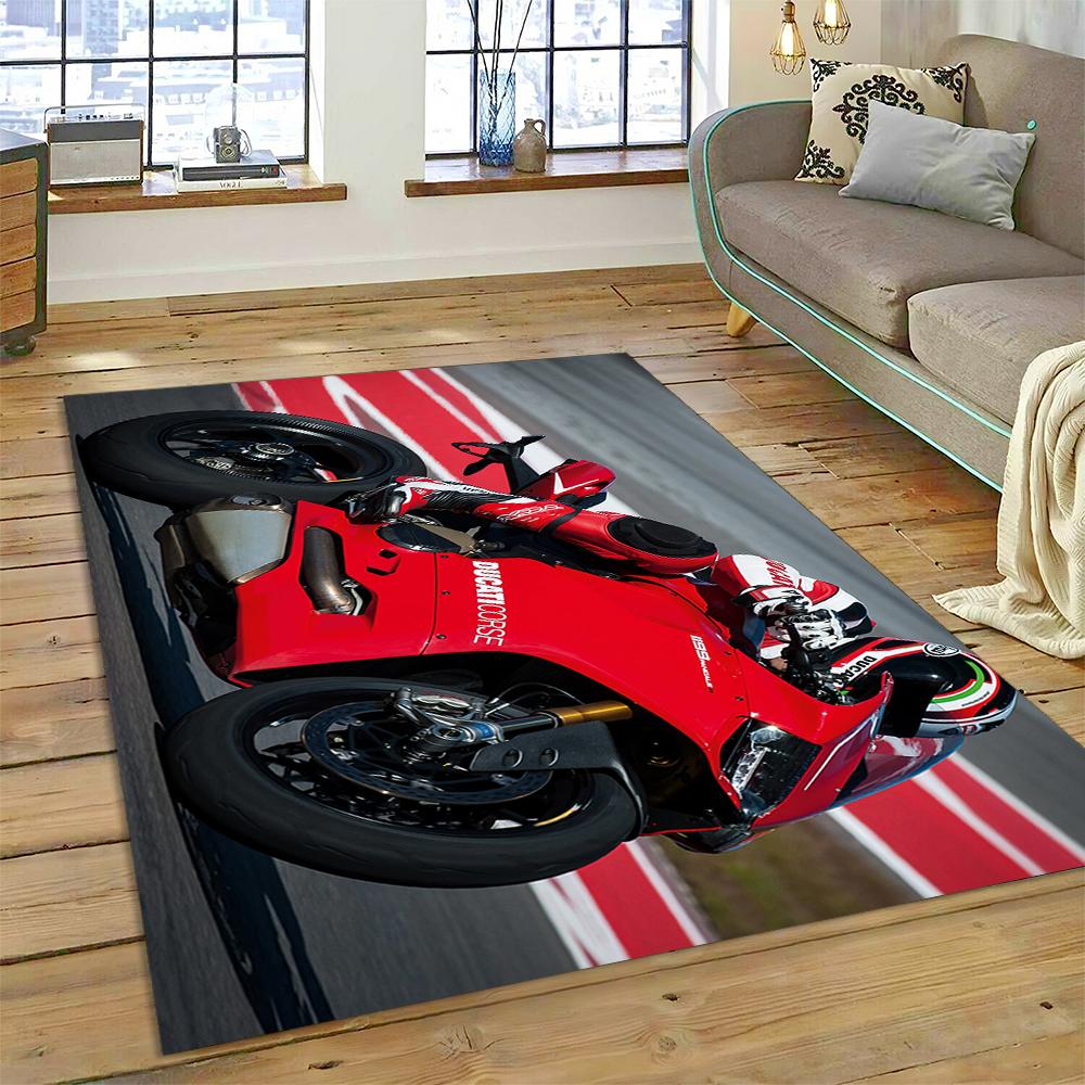 3D Rennmotorrad Schild Teppich für Wohnzimmer Schlafzimmer Zuhause Sofa Dekoration, Kinder Spiel Rutschfeste Bodenmatte Weihnachtsgeschenk