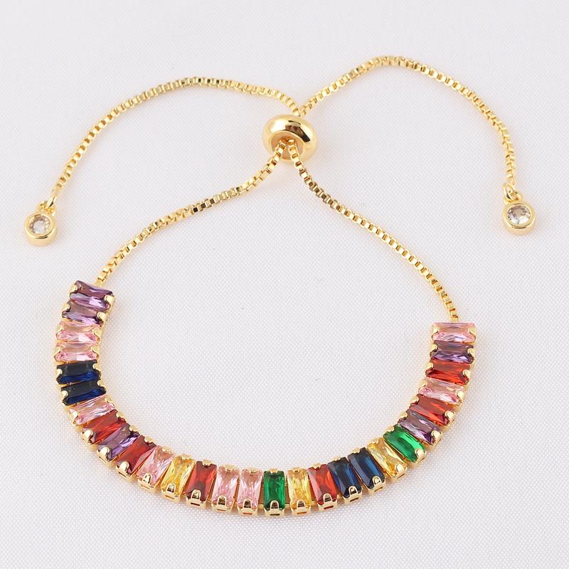 18K Gold Plated Cubic Zircon Adjustable Colorful Bracelets For Women Girls Rainbow CZ Jewelry Best Birthday Party Wedding Gift