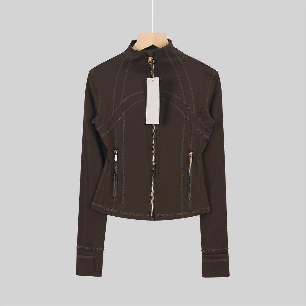 LULULACIE Women's Gold Zipper Stand-up Collar Slim Fit Sports Jacket