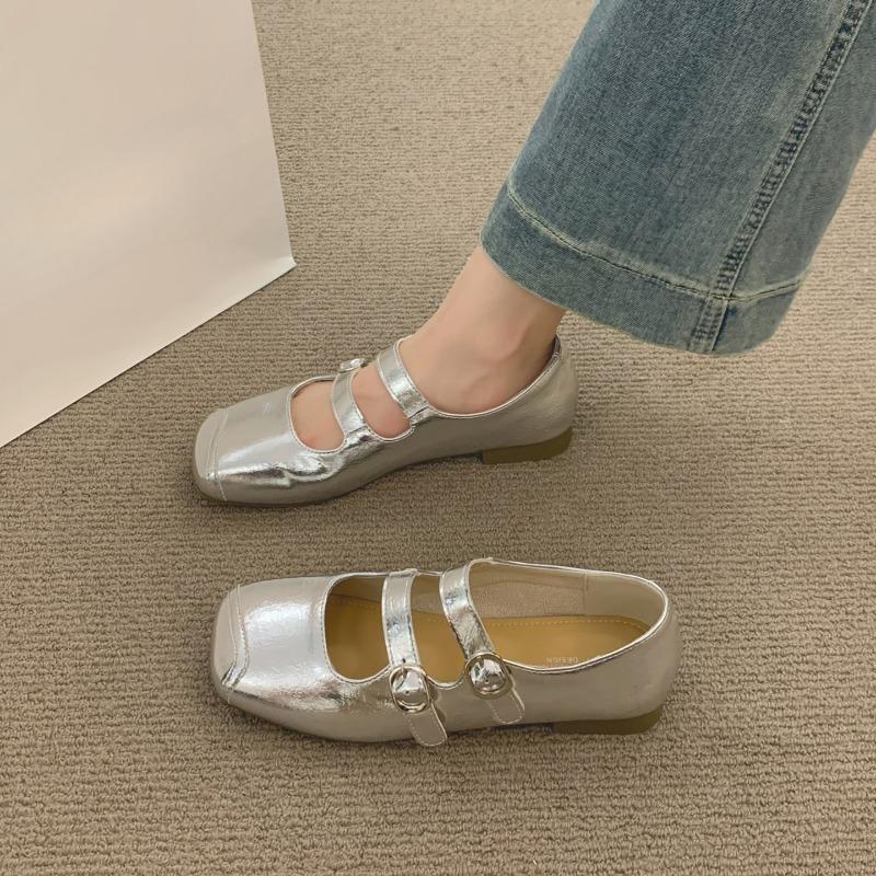 

Ретро туфли-балетки с квадратным носком и мелким вырезом, новая универсальная обувь на мягкой подошве 40 серебряный