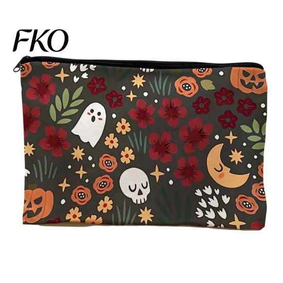 Ghost Design Storage Bag Bag, with Halloween Pattern Printed, Smooth Zipper Thick Fabric Canvas Makeup Large Capacity Travel Cosmetic Pouch