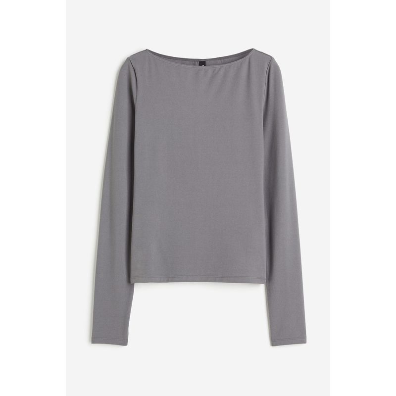 

HM Women s T-shirt Autumn Simplicity Inner Stretch off-Neck Jersey Long Sleeves Bottoming Shirt 1209356 Dark gray 155/80A(XS)