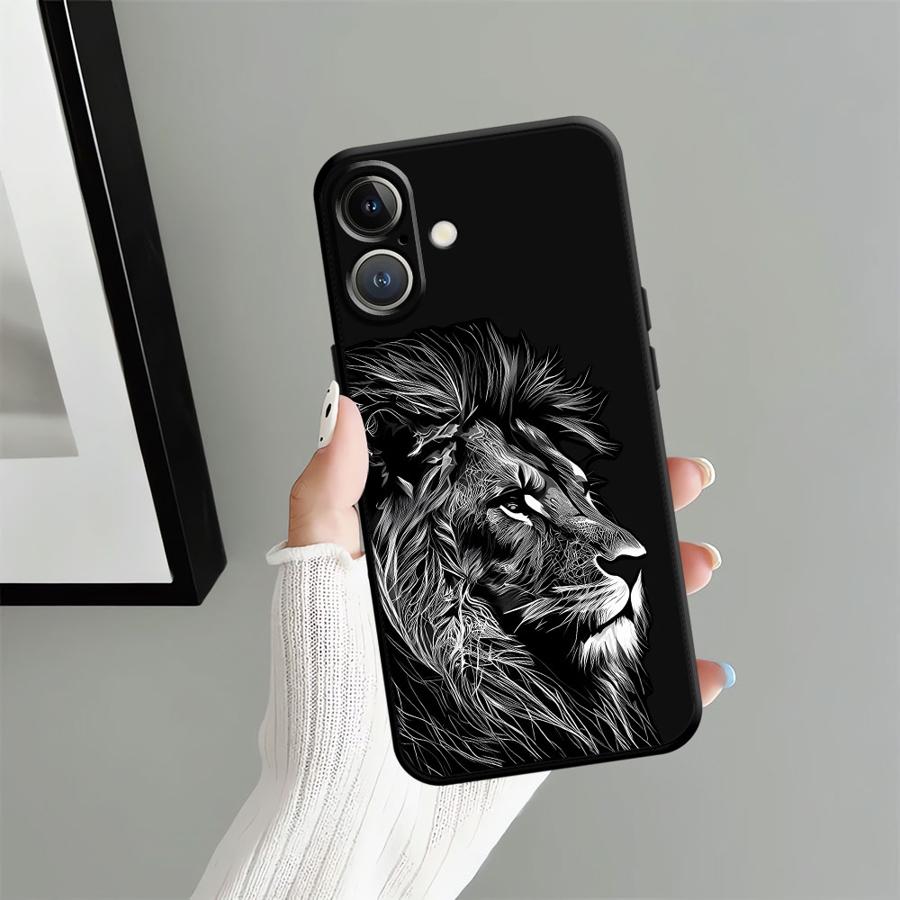 Black Soft Phone Cover Case for iPhone XR 7 8 17Air 15 16 14 Plus XS Max 13 12 11 17 Pro Max Animal Lion Pattern