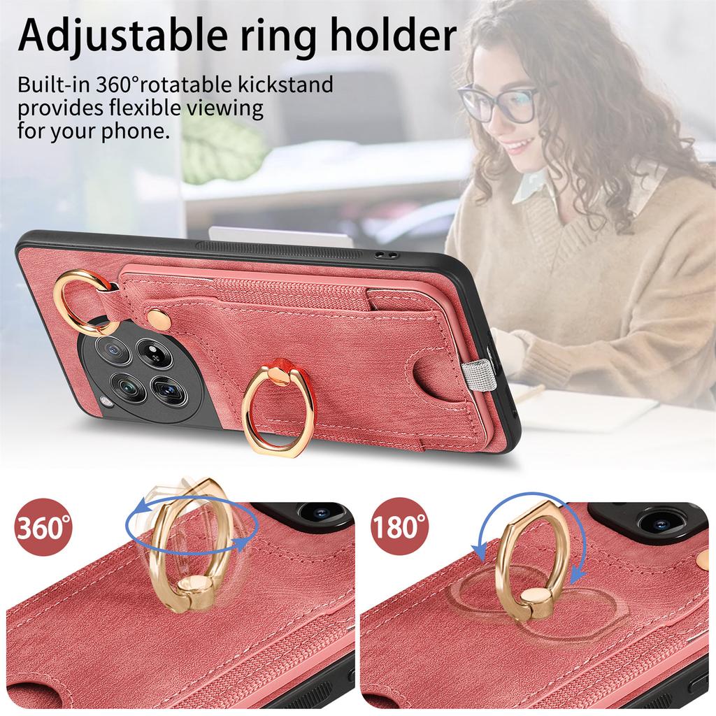 D6 For OnePlus 12 5G Case Leather+TPU Phone Cover with Ring Kickstand Card Bag
