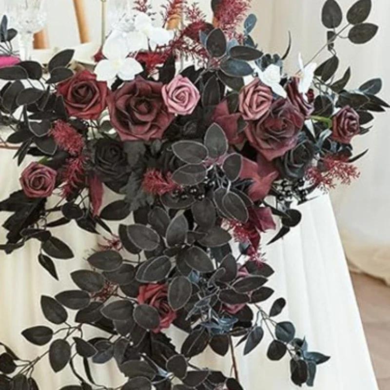 60CM Gothic Style Wedding Decoration Artificial Flower Chair Back Arch Flower Wedding Table Flower Banquet Room Red