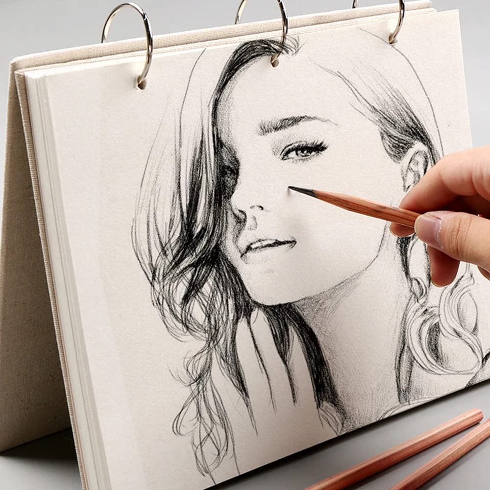 Спиральный Лен 120 160GSM Плотный Многоразовый Блокнот для и Школьные Принадлежности Скетчбук, Твердая Обложка, Страницы, Свободные Листы Искусство, Рисование, Канцелярские Товары, (большой) белый