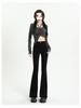 Spring/Summer Women's Black-Gray Frayed Micro-Flare High-Waisted Jeans