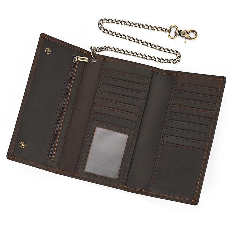 Luxury Style Men's Leather Wallet With Iron Chain Genuine Leather Clip Purse For Men Male Fashion Men's Long Wallet Dropshipping
