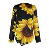 Button Detail Curvy Hem T-shirt, Long  Sleeve Round Neck Flower Printing Casual Top, Women's Clothing