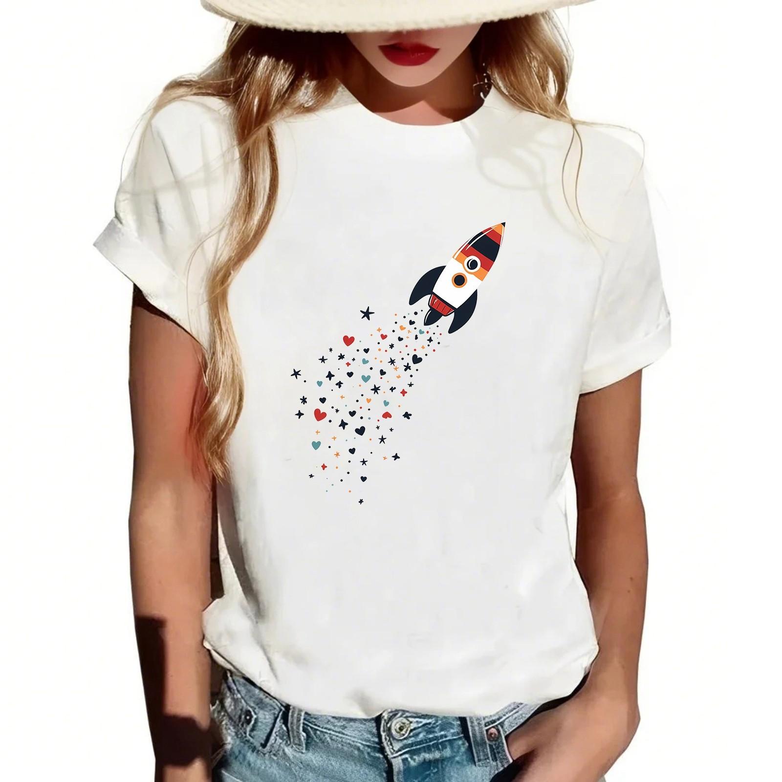 

Жіноча повсякденна футболка з круглим вирізом і короткими рукавами XL білий