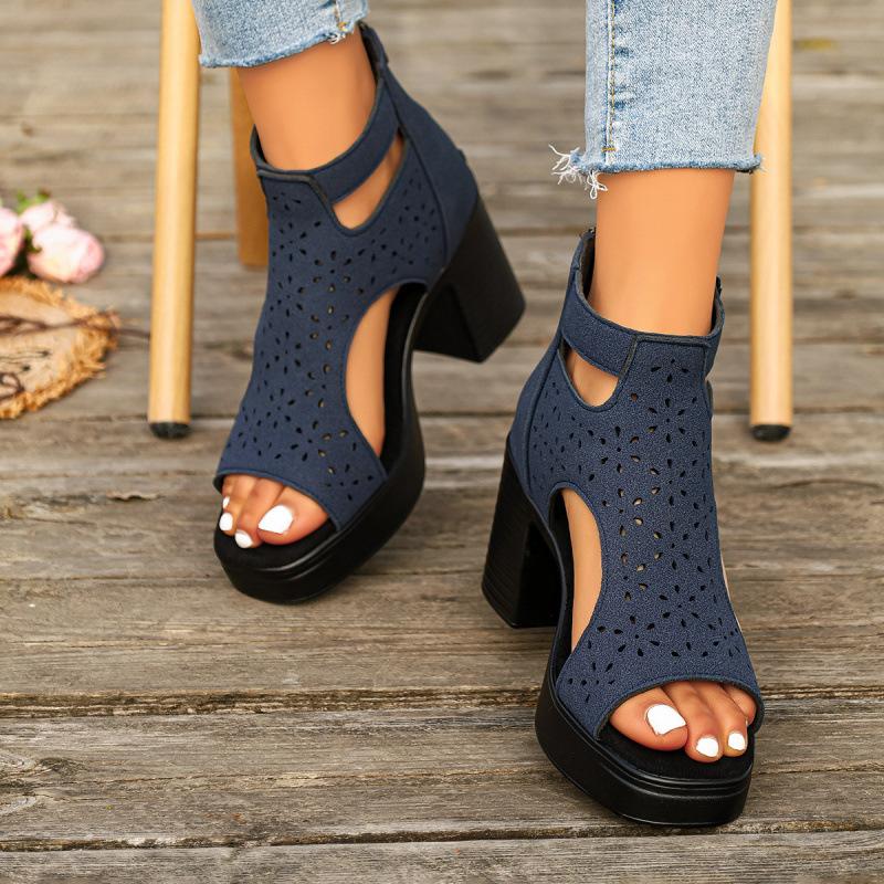 Sandals thick heels summer new diamond-encrusted high heels medium heel fish mouth sandals