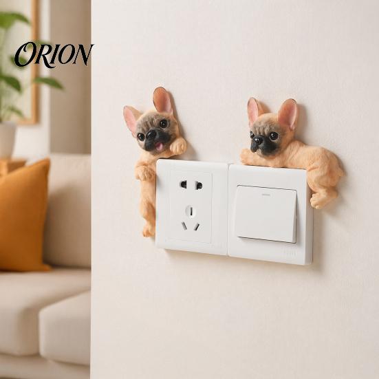 Easy Install Switch Cover 3D French Bulldog Resin Light Cover, Cute Cartoon Dog Wall Socket Decorative Plate Sticker Decor, Self-Adhesive Animal