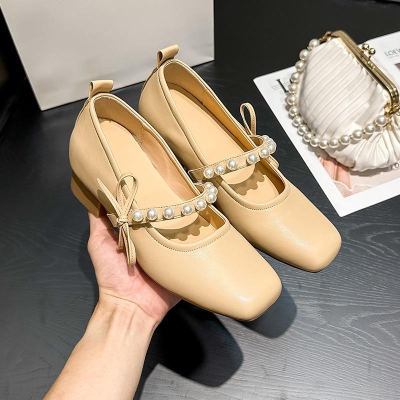 Single Shoes Bow Versatile Ladyshoes Shallow Mouth Gentle Mary Jane with Skirt Beanie Shoes Flat Evening Shoes