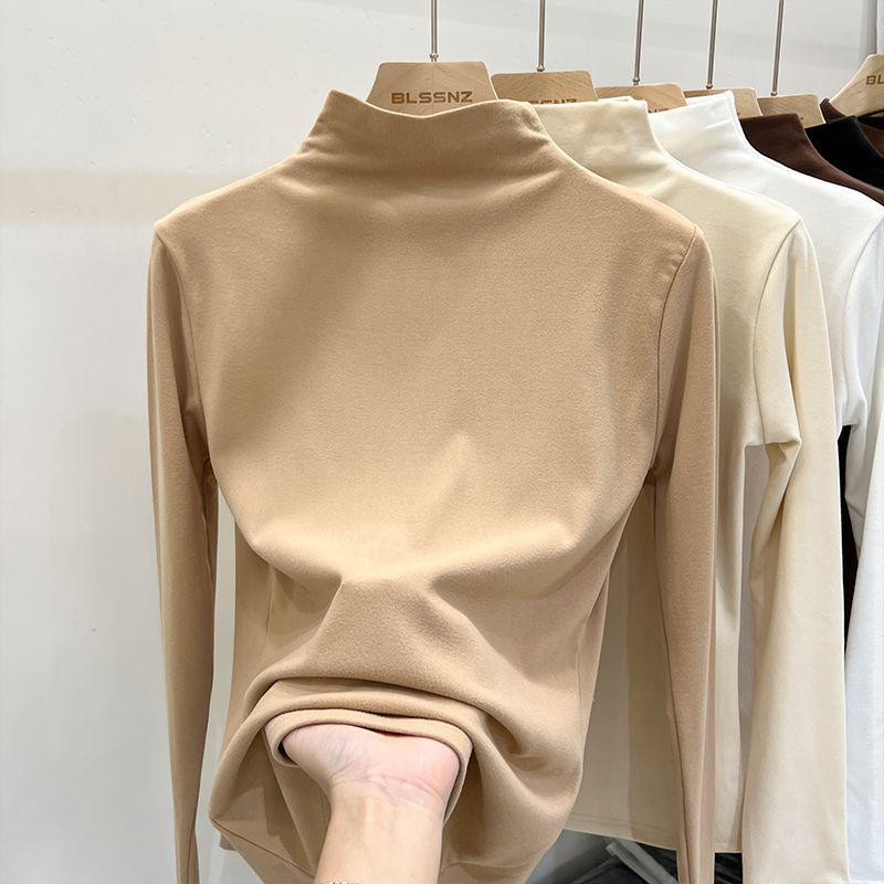 Double-Sided German Velvet High-Neck Long-Sleeve Women's T-Shirt - Winter, Thickened, Warm Base Layer
