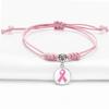 Leather Bracelet Handcrafted With Crystal Inlay Breast Cancer Support