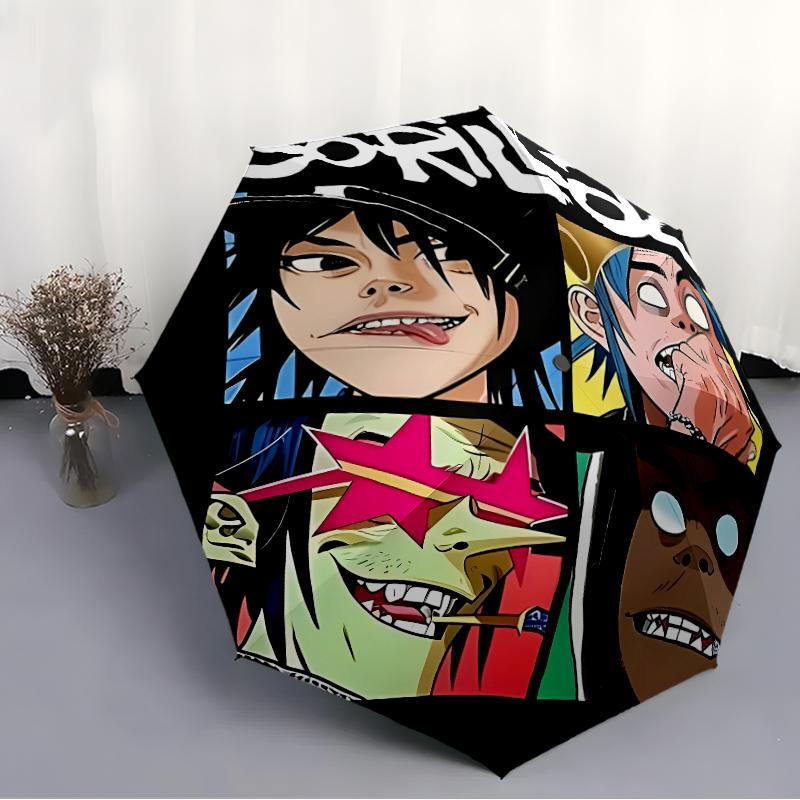 Printed Gorillaz band Folding Umbrella,Outdoor,Leisure,And Travel Umbrella,Durable Umbrella Fabric,Birthday And Holiday Gift
