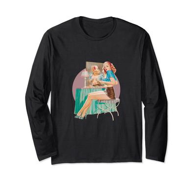 Vintage 1940s Pin-Up Girl Sexy Classic Retro American Art Long Sleeve T-Shirt