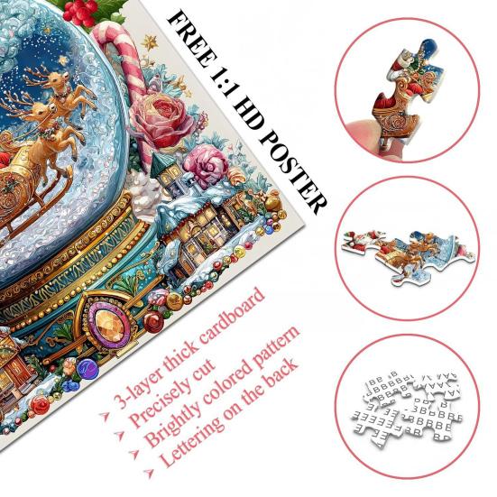Christmas Crystal Ball Jigsaw Puzzle Santa Snow Village Scene 1000 Pieces Adults Cardboard Puzzle Family Game Home Decor