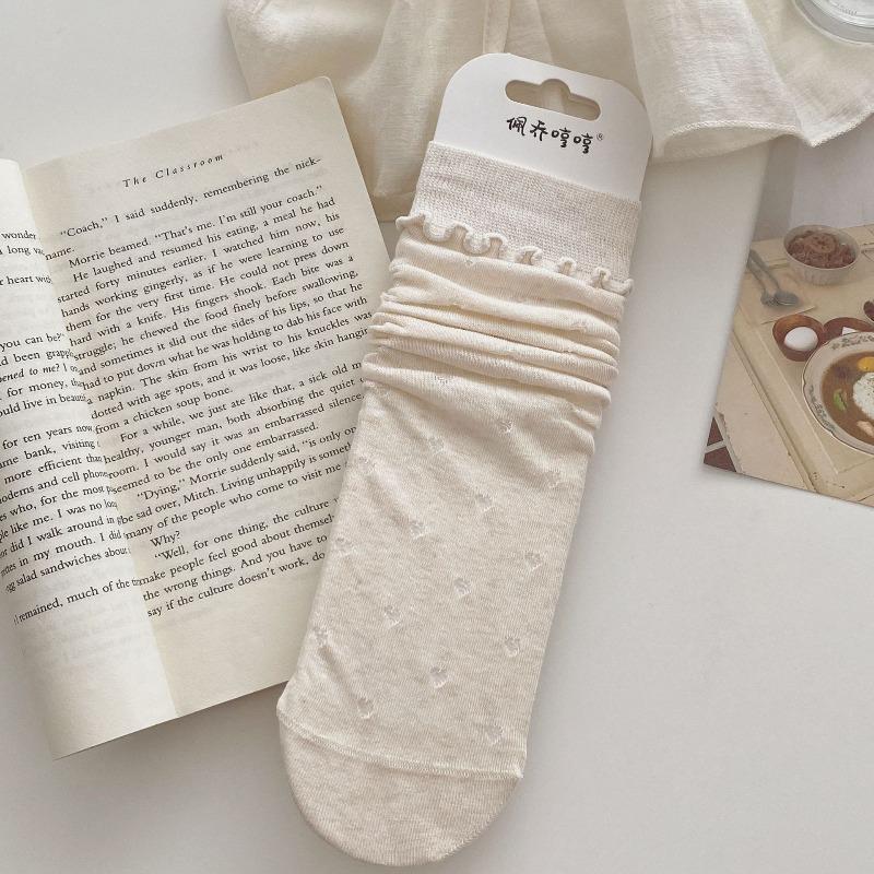 

Summer Straight Plate Pile Socks Sweet Women s Dark Pattern Double Seam Combed Cotton Socks Summer Thin Style with Hollow Heart 1 pair