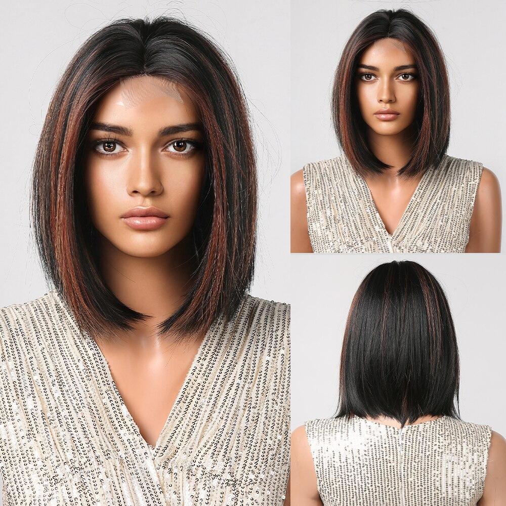 

Линия волос, кружевные волосы, парик для косплея, короткие прямые синтетические парики, коричневые, оранжевые, с эффектом омбре, натуральные волосы для женщин, термостойкие парики