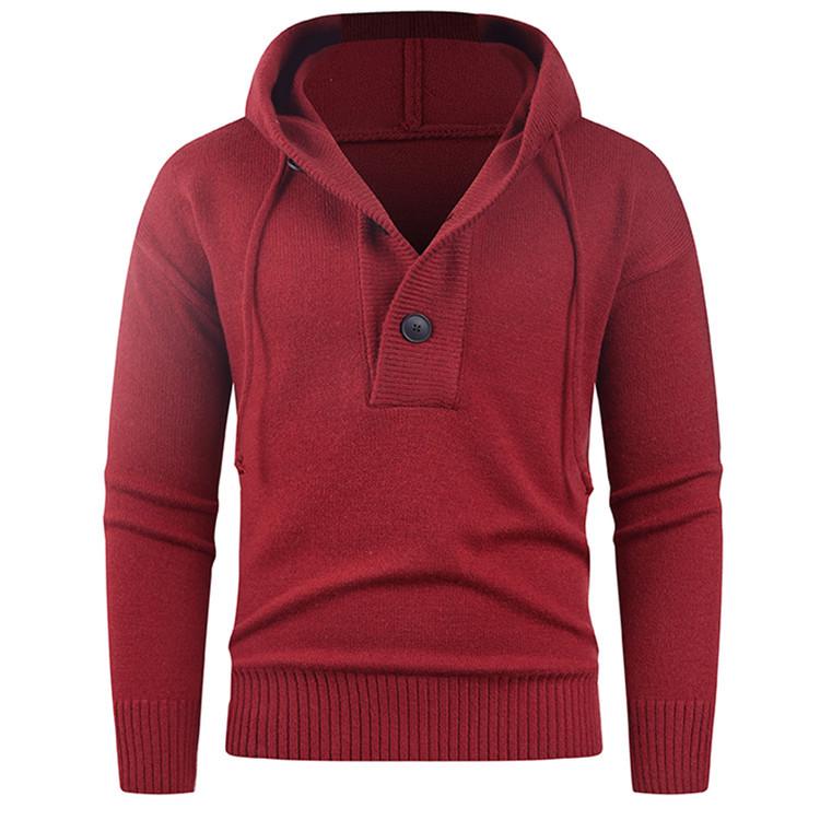Men's Thick Woolen Hooded Pullover Sweater Coat - Solid Color for Autumn/Winter