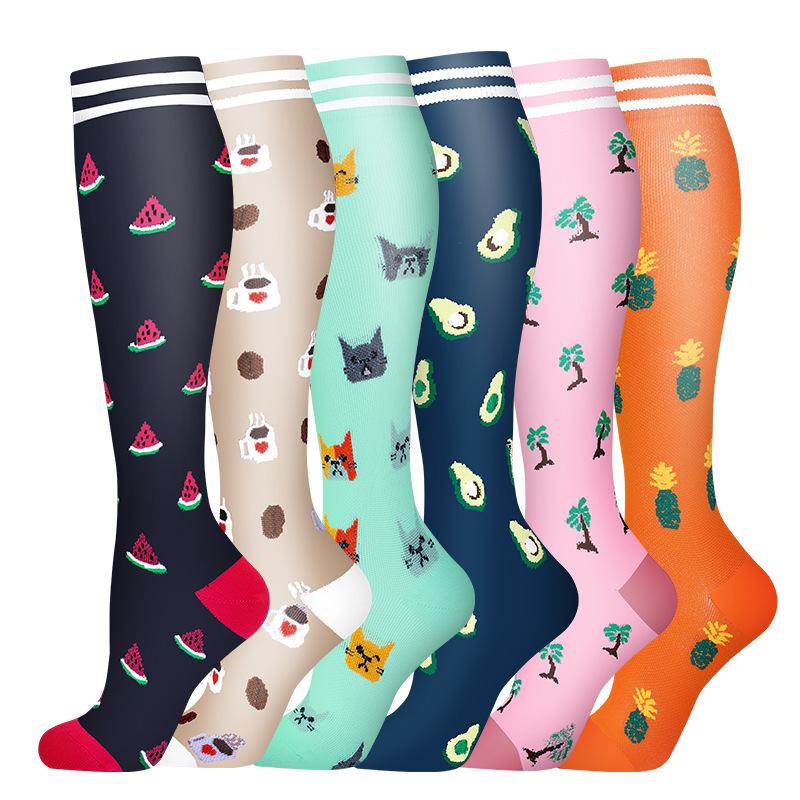 6 PAAR Kompressionssocken für Männer Frauen Laufen Krankenschwesternsocken Krankenschwestern Sport Damen Dame Damen Laufen Blumen Tier Frucht