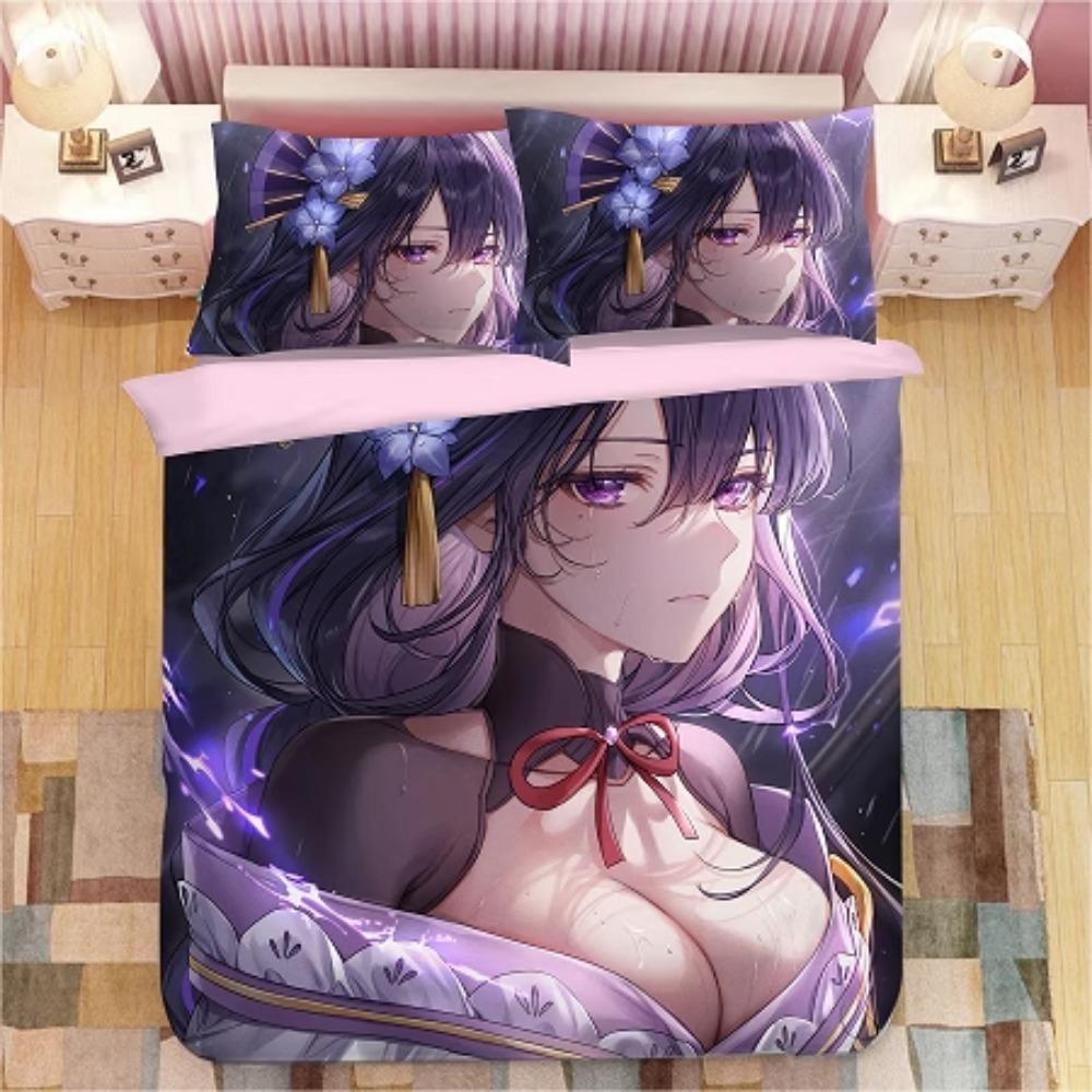 Animekaraktär, Mikrofiber Sängkläder, Barnsänglinne med Dragkedja Rumsdekor Påslakan för Tonåringar vuxen Lila‘