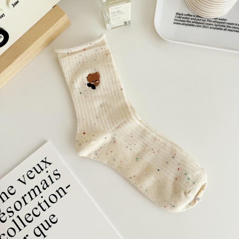 

Женский Весенне-Осенний Тренд Мультяшная Вышивка Собаки Идея Пряжа Рулон Край В Трубе Махровые Носки 1 pair