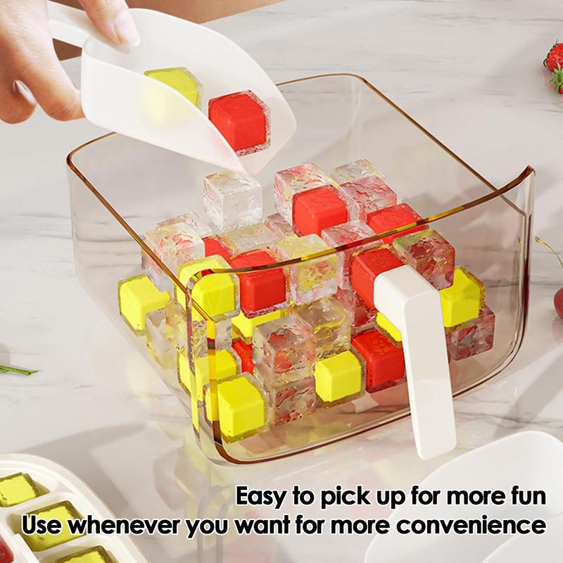 Ice Trays Press Ice Cubse Tray With Lid And Bin Press Non-Stick Iced Bucket Easy Release Kitchen Gadgets For Freezer Home &