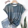 Letní dámské tričko s krátkým rukávem, kulatým výstřihem, patchworkovým džínovým vzorem a 3D potiskem
