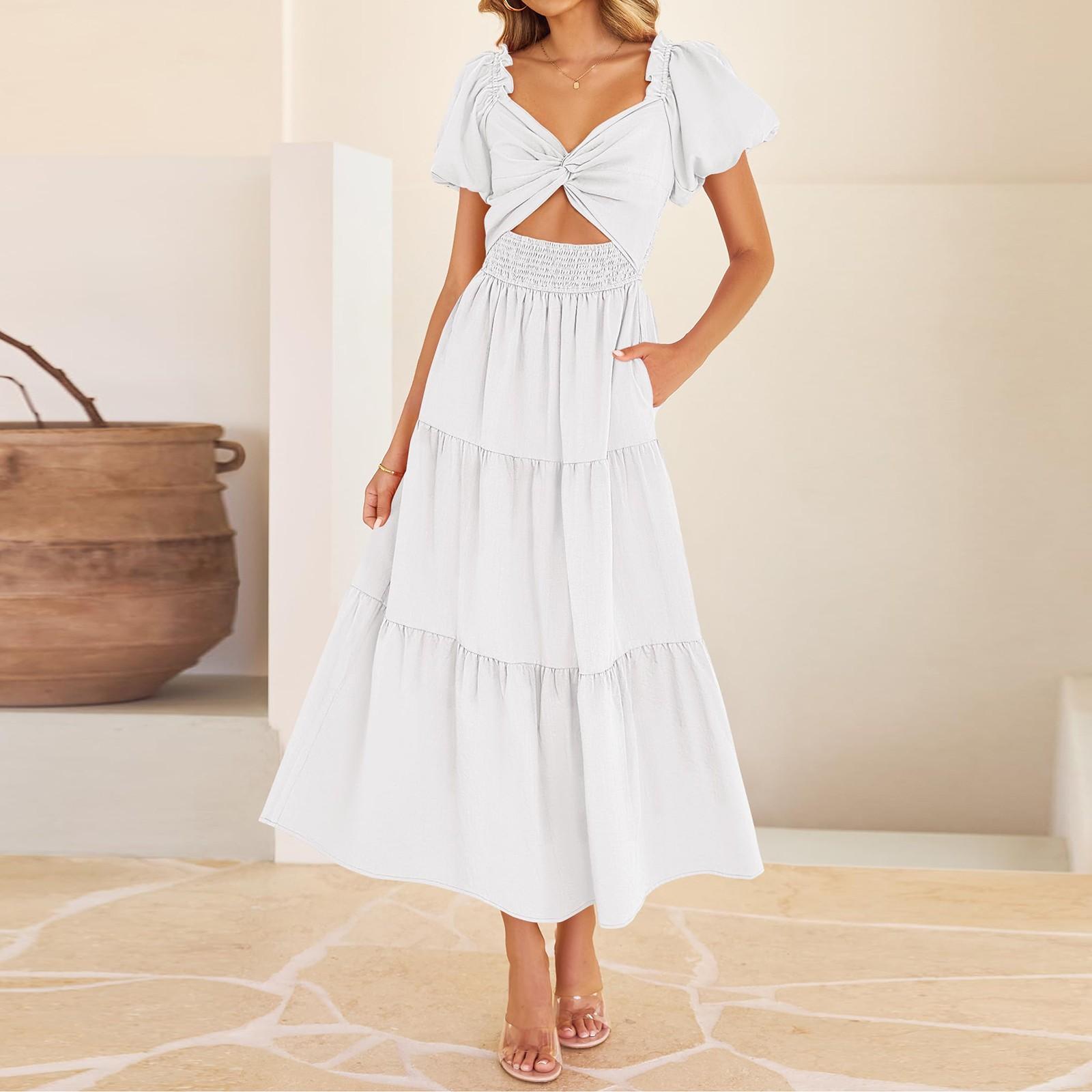 

Женские модные богемные платья с коротким рукавом-фонариком, длинные пляжные платья А-силуэта XL белый