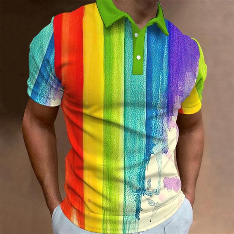 Neues Herren-Polohemd 3D Regenbogen LBG Bedruckt Herrenbekleidung Sommer Lässig Kurzärmelig Locker Übergroßes Hemd Street Fashion Oberteile