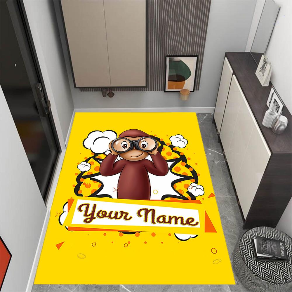 Curious Monkey Party Personalized Name Floor Mat Perfect for Bedrooms Study room Dormitory Playrooms Anti-slip Rug Decorate Offices