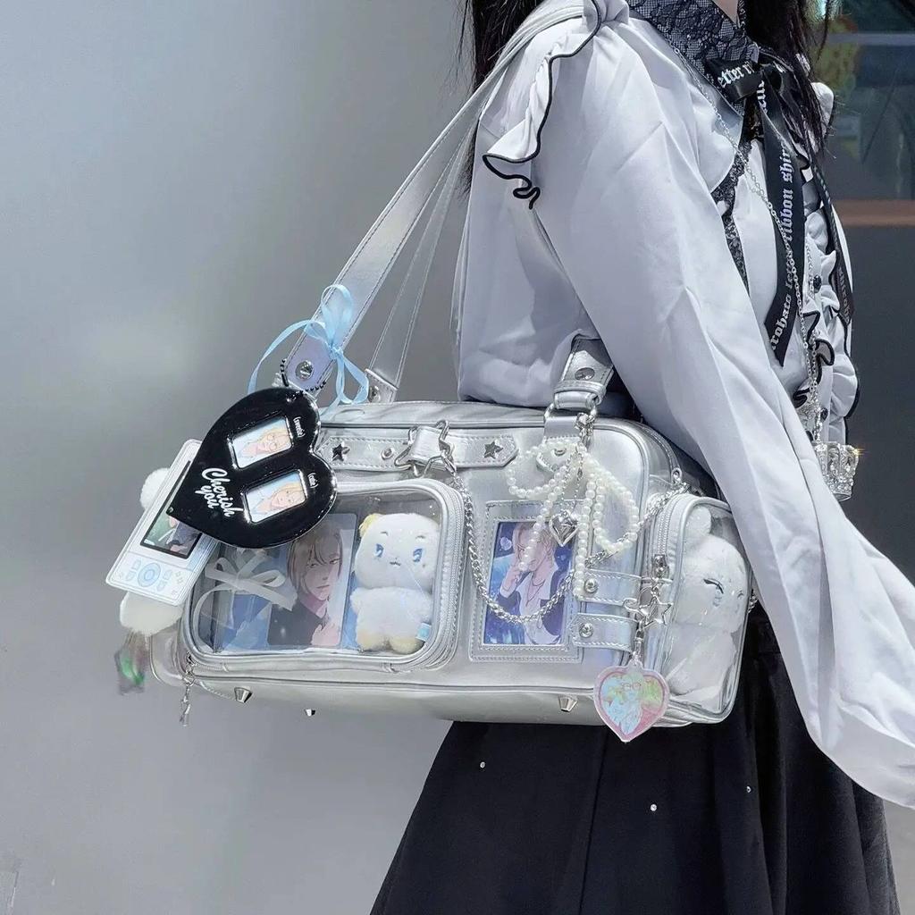 New Y2k Star Chain Ita Bag Cute Girl Comic Exhibition Transparent Shoulder Bag Large Capacity Crossbody Bag DIY Display Handbags
