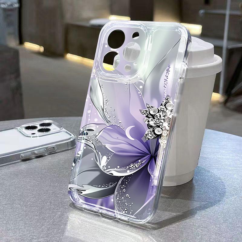 Floral Painted Transparent Creative Shockproof Phone Case For iPhone 17 Pro Max 16 15 14 13 12 11 XS X XR 16 Plus 17 Air Cover