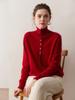 Year of the Rabbit Women's Red Cashmere Sweater: Half-High Neck, Loose, Single-Breasted Knitwear