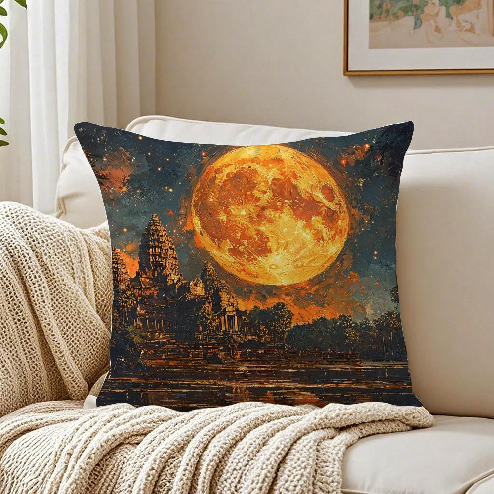 Oil Painting Artwork Angkor WatW Cushion Cover Pillowcase Antidustmite living Room Sofa Decor Cushion Room