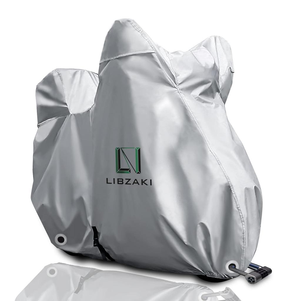 LIBZAKI Motorcycle Cover Fits Motorcycles Up To 210 Silver Body Cover with Storage Bag [Improved Material] L-BOX, Medium-Sized Cm,
