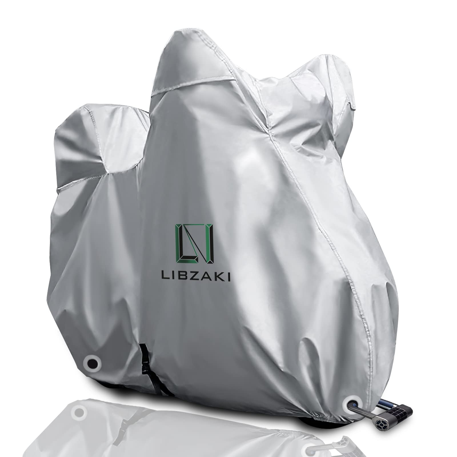 

LIBZAKI [Improved Material] Motorcycle Cover L-BOX, Fits Medium-Sized Motorcycles up to 210 cm, Silver Body Cover with Storage Bag