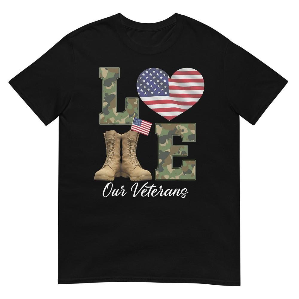 Love Our Veterans Day Proud Military American Flag Thank You TShirt